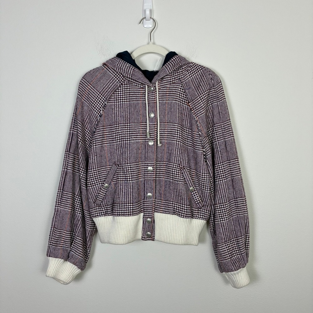 Free People Fabian Plaid‎ Hooded Bomber Jacket Women's Small Spring Casual Comfy